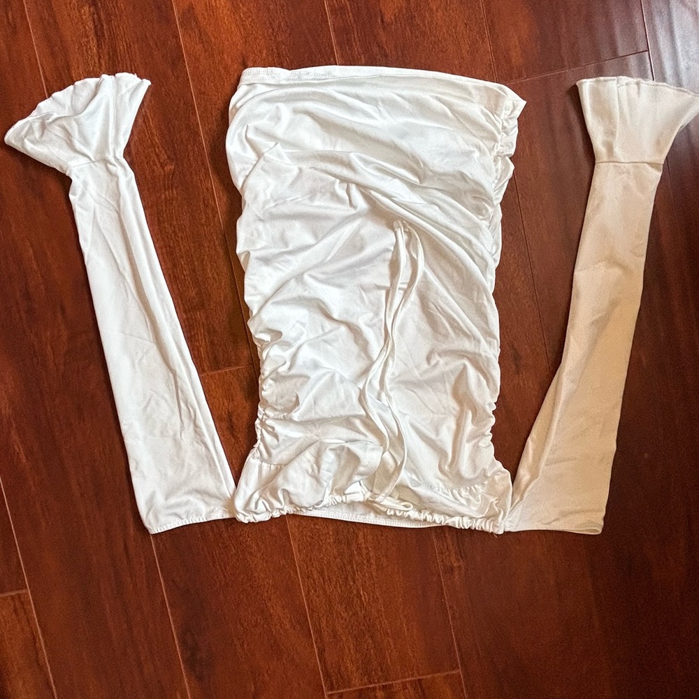 Amazon White Ruched Off the Shoulder Mini Dress